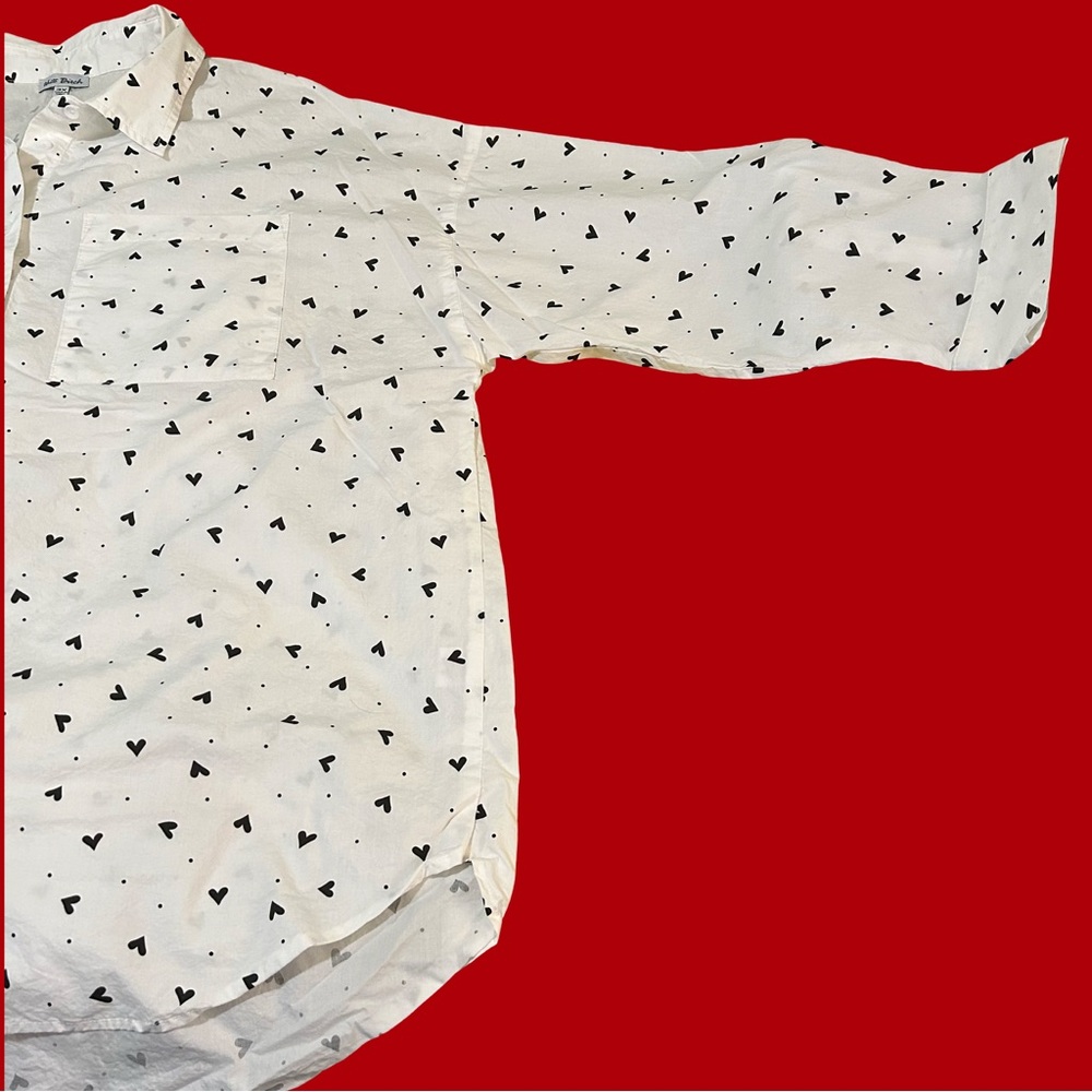 NWT! White Birch + size 3X. Oxford Button up w/ hearts and dots. Front Pockets - Picture 5 of 15
